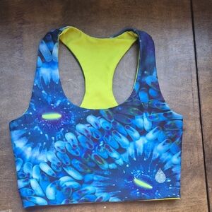 Blue and Yellow Patterned Sports Bra